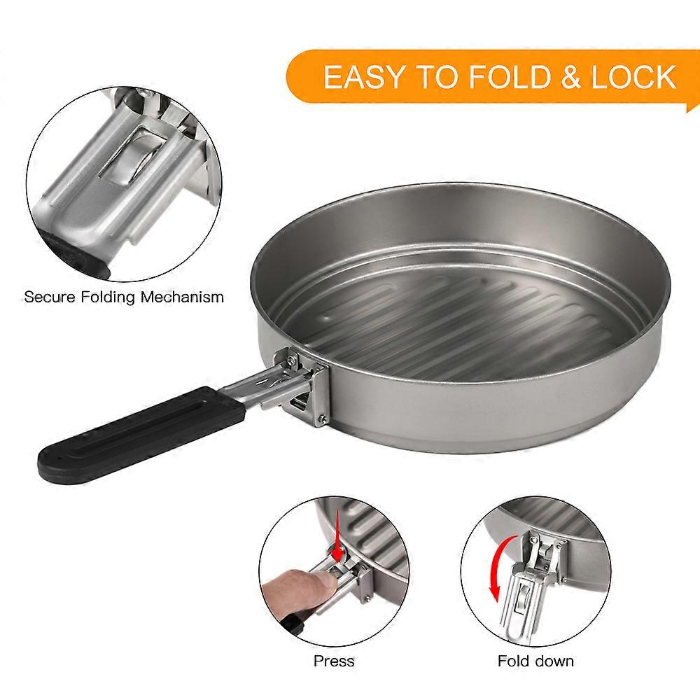 1100ml Titanium Fry Pan Ultralight Grill Frying Pan with Folding Handle for Outdoor Cooking Camping Hiking Backpacking