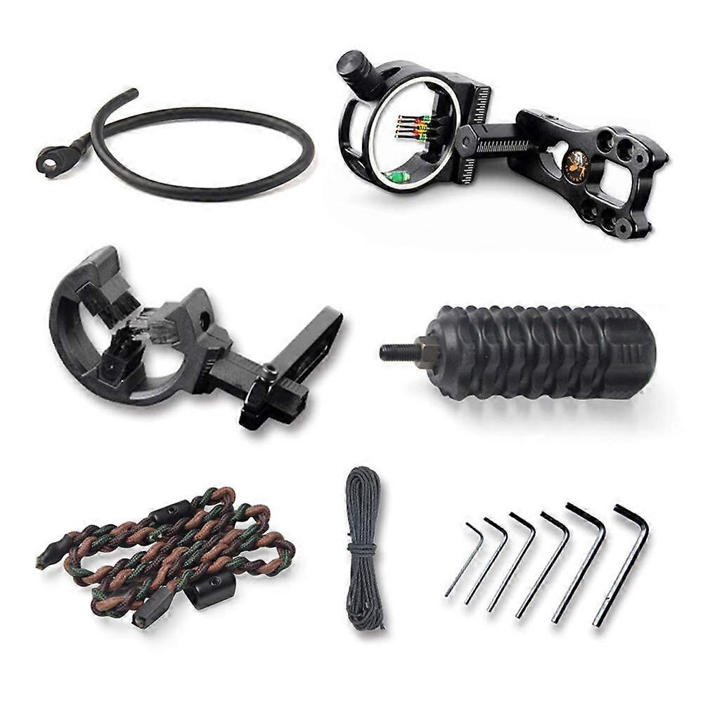 Archery Accessory Set Compound Bow Upgrade Combo, Includes 5pin Bow Visor, Arrow Rest, Bow Stabiliser, Peep Sight, Bow Sling, DLoop, Wrench Black