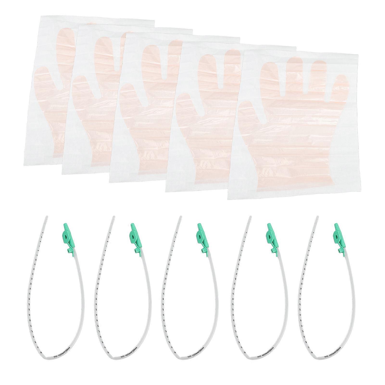 5pcs Sputum Suction Machine Catheter with Gloves Clear Scale Disposable Suction Tubes for Electric Manual Sputum Aspirator