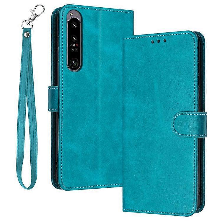 Compatible For Sony Xperia 1 IV 5G Stand Wallet PU Leather + TPU Case Calf Texture Phone Cover with Strap