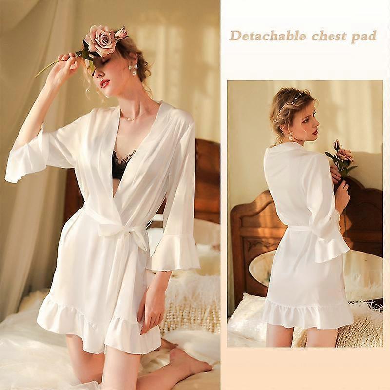 Half-sleeved Ladies Sexy Simulation Silk Bridal Lotus Leaf Cuff Pajamas