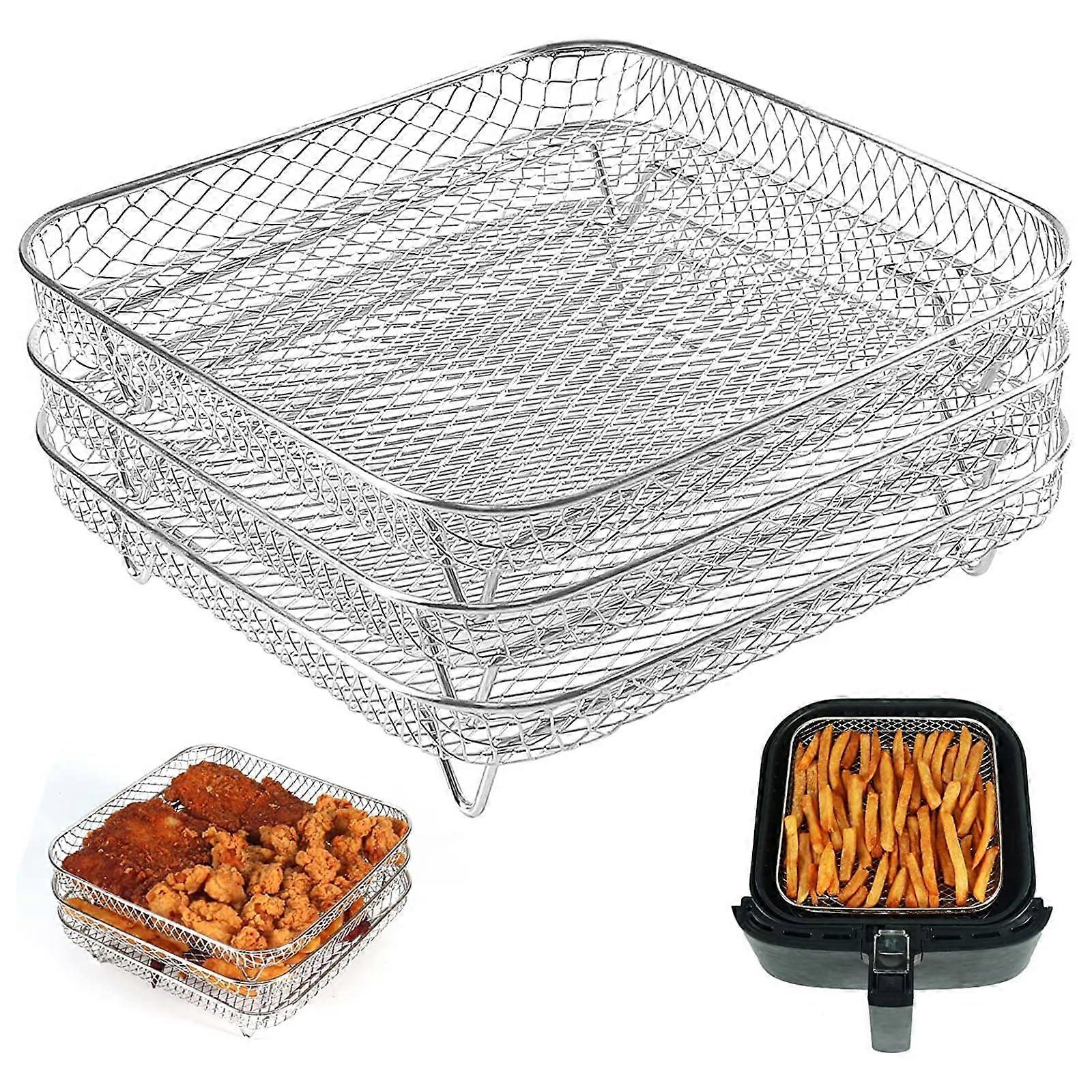 Stackable Baskets for Airfryer, 3 Pieces, Square, Stainless Steel, 8Qt