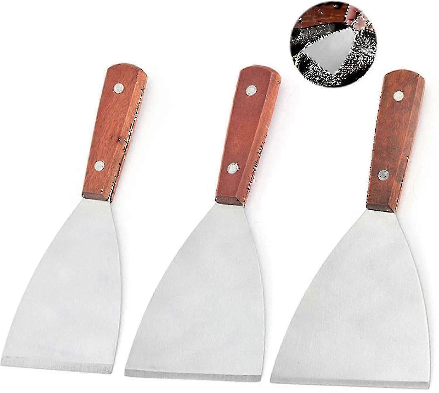 ملعقة شواء من الفولاذ المقاوم للصدأ مع مقبض خشبي لبلانشا ، مجموعة أدوات مطبخ أواني شواء مسطحة