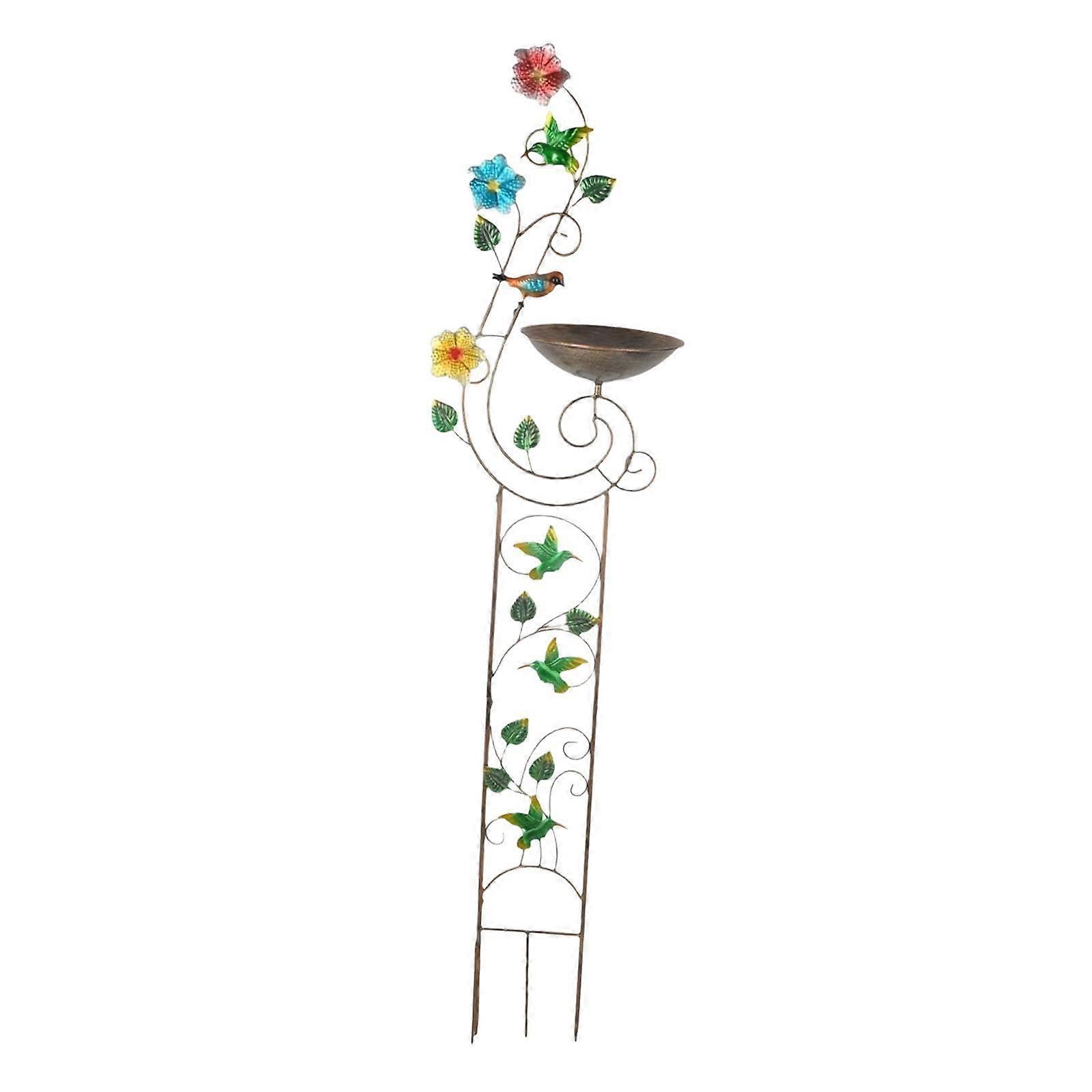 Bird Bath with Garden Trellis Support Iron, Versatile Freestanding Feeding Bowl for Hummingbird and Flower Pots