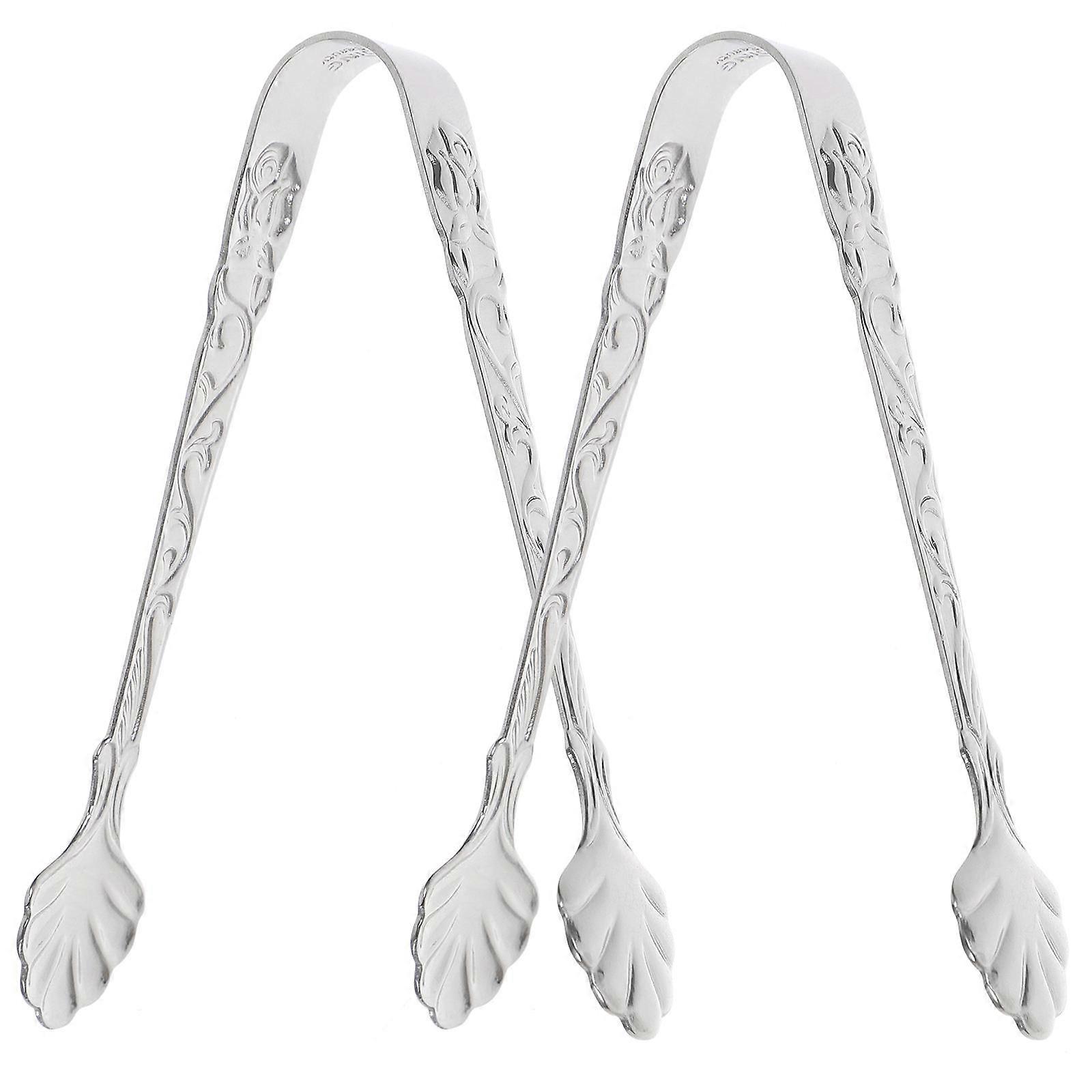 Stainless Steel Food Tongs with Decorative Rose Pattern Ice Cube Clamp for Sugar Cubes, Ice, Home Parties & Daily Use