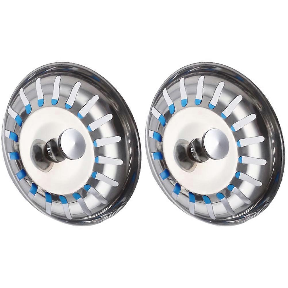Stainless Steel Sink Strainer Cover Durable Waste Plug for Kitchen Sink, Hair Catcher & Garbage Filter Lid, Compact Design, Silver, 2 pcs