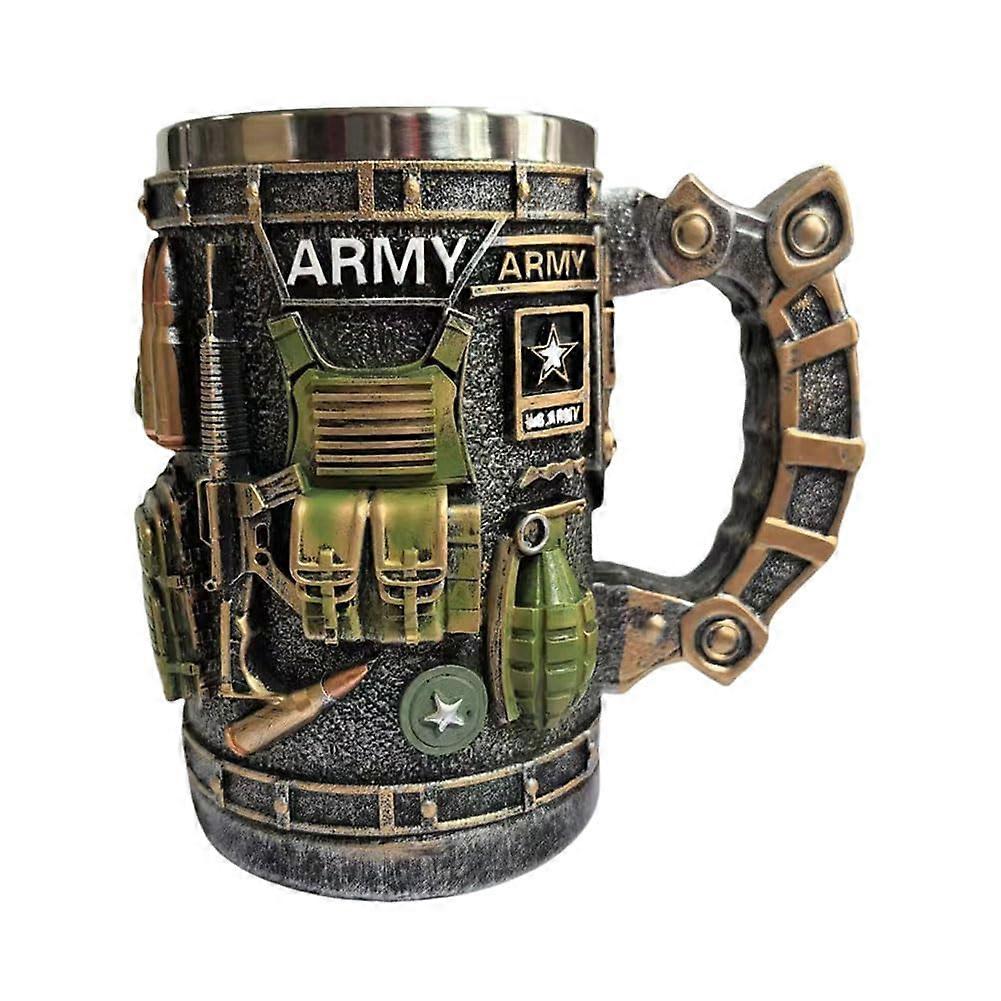 Veteran Coffee Mug in Resin and Stainless Steel, Durable Retro Design, Gift for Men and Veterans, Grenade Style
