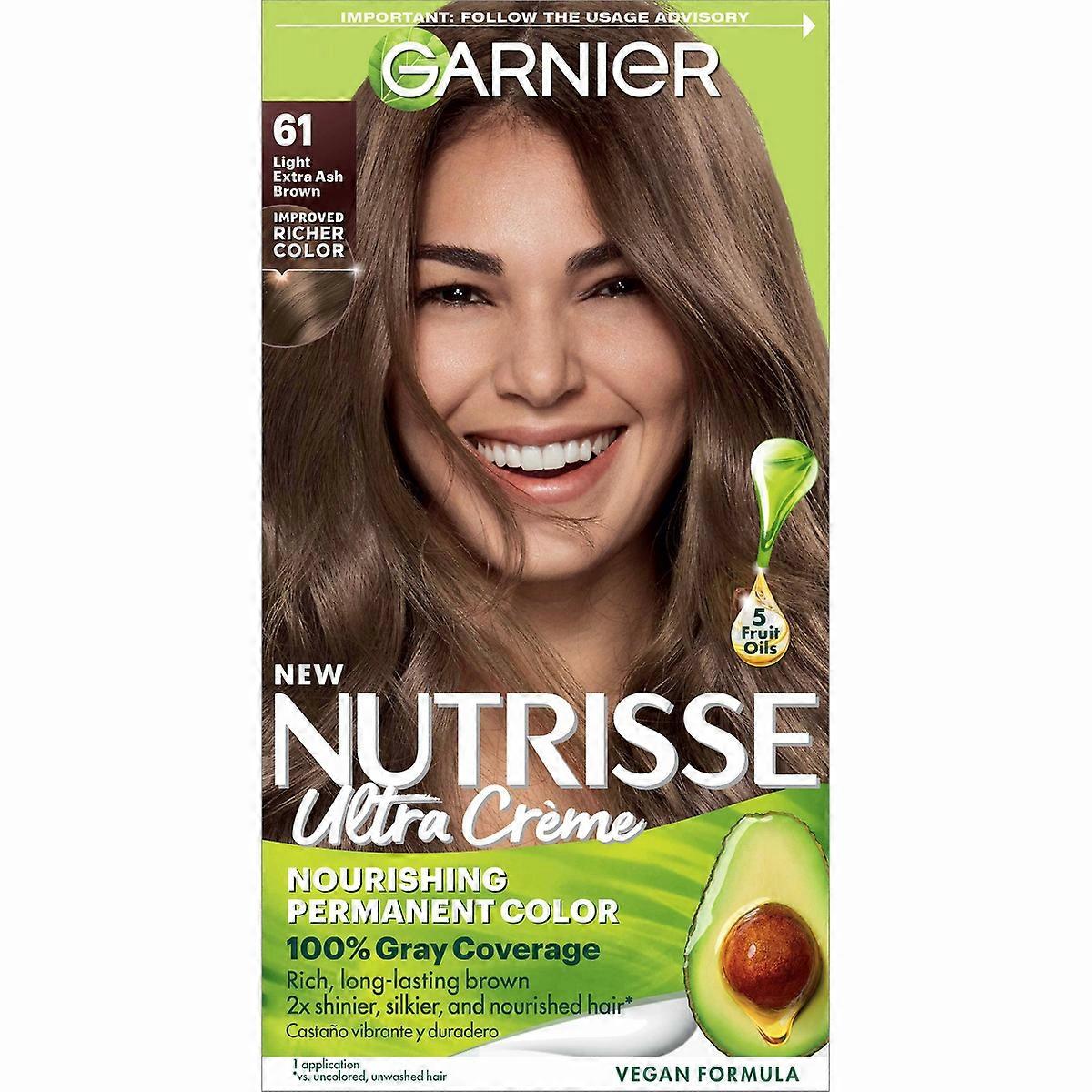 Garnier Nutrisse Nourishing Permanent Hair Color Creme, 61 Light Ash Brown