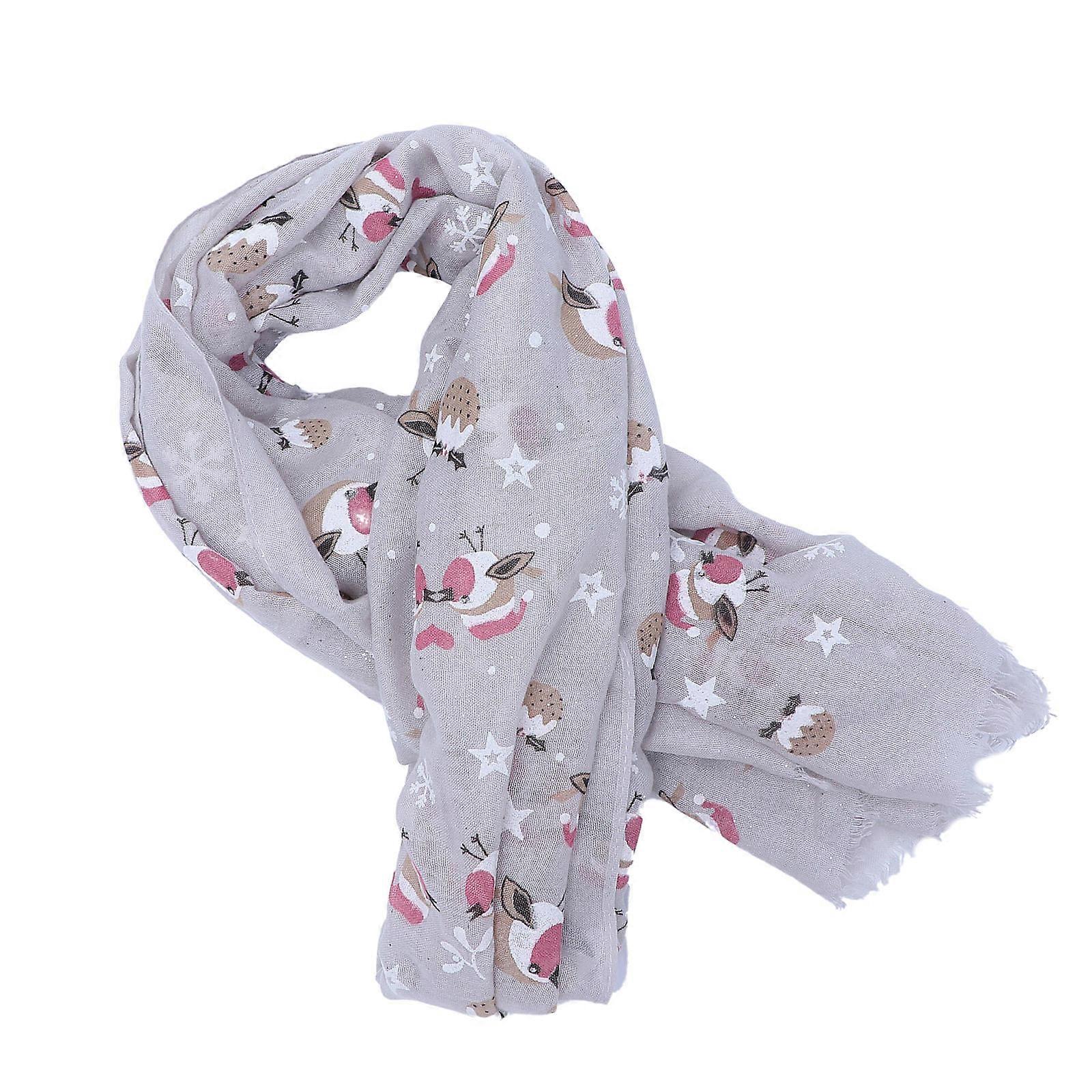 Festive Scarves Women Christmas Snowflake Bird Pattern Rectangular Neck Warmth 70x180cm Grey Polyester 1Set