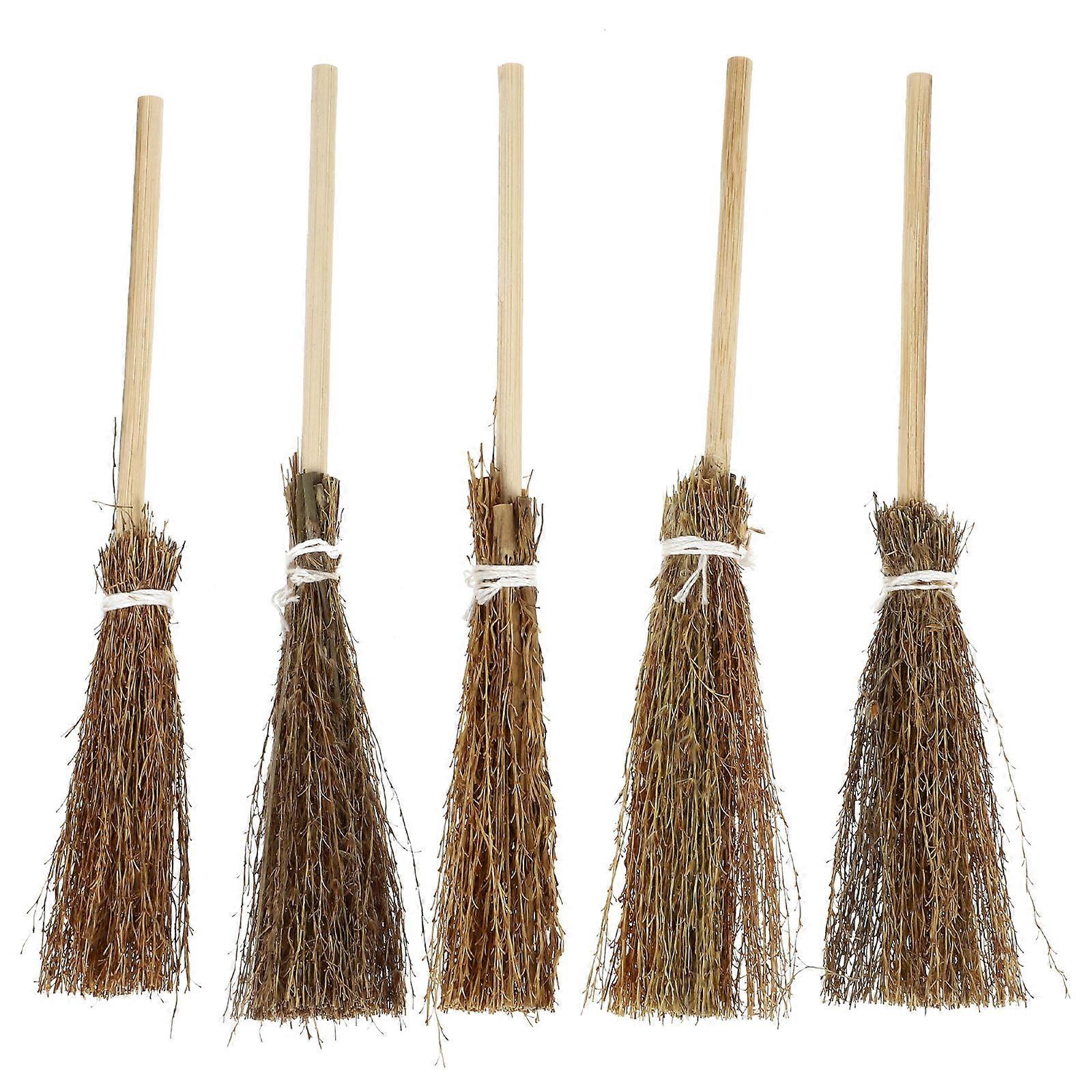 Broom Ornament Realistic Design Wood Material Lovely Mini Broom 5Pcs