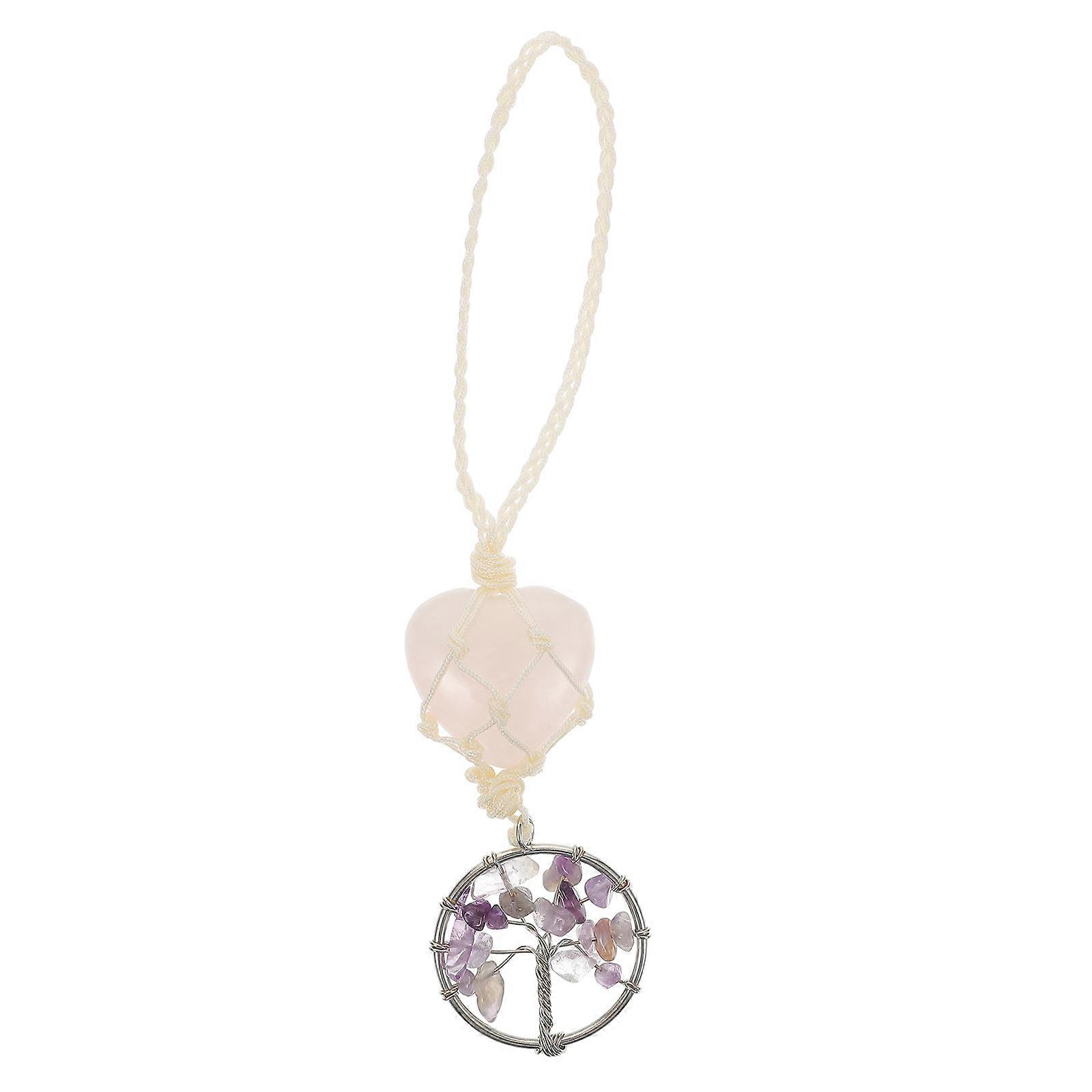 Key Chain Decoration Stone Car Pendant Feng Shui Ornament Purple 14x3cm Wealth 1Pc