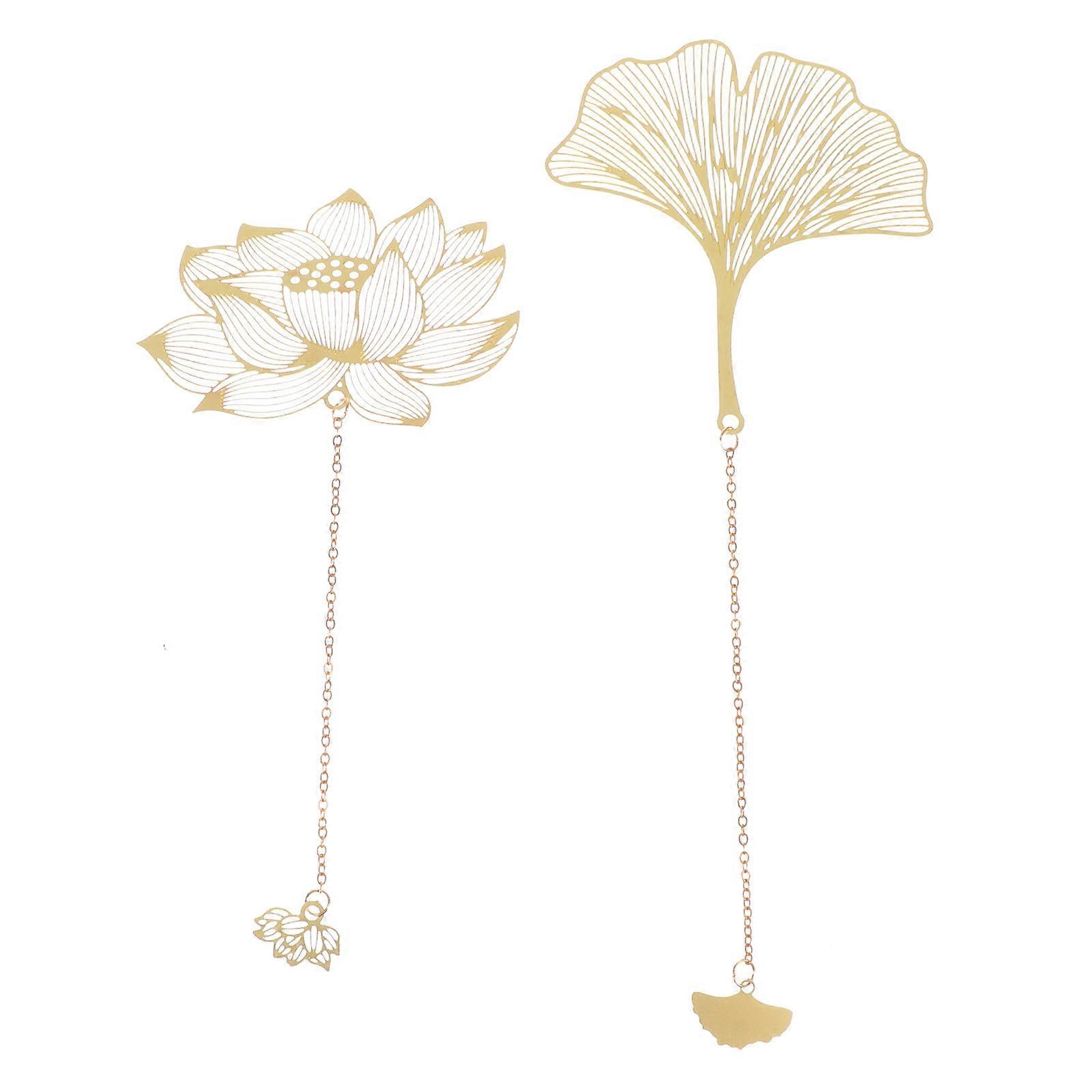 Metallic Alloy Bookmarks for Book Use 2Pcs Golden Hollow-Out Leaf Shape