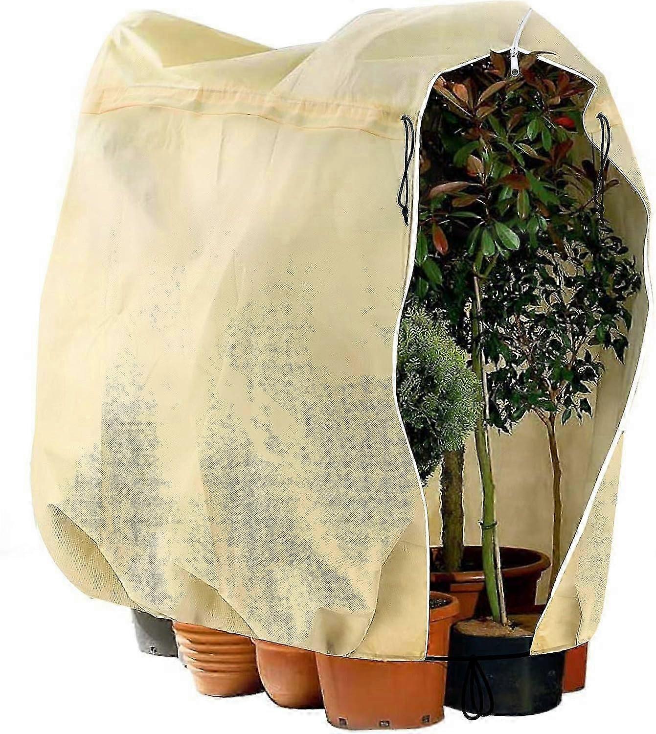 可调节植物保护罩带拉链抽绳的越冬植物罩（180 x 120 厘米米色）