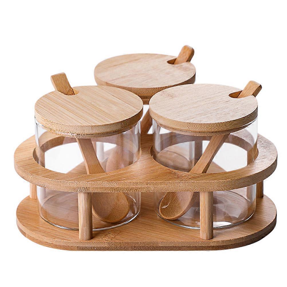 1 Set Glass Seasoning Storage Can with Bamboo and Lid for Home Assorted Color