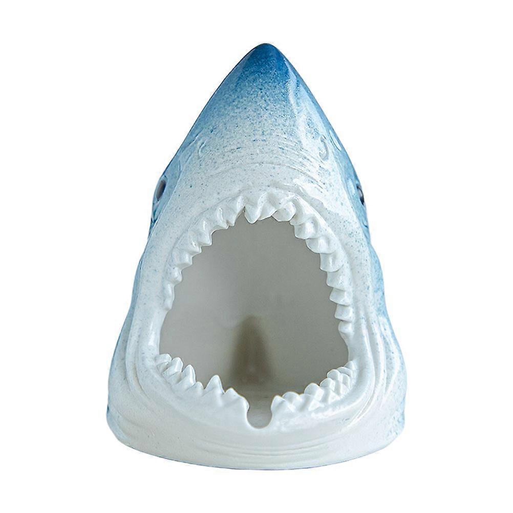 Akvaryum Peyzajı için Hafif Gerçekçi Simüle Köpekbalığı Süsü - Balık ve Karides için Degrade Mavi Seramik Balık Tankı Barınağı