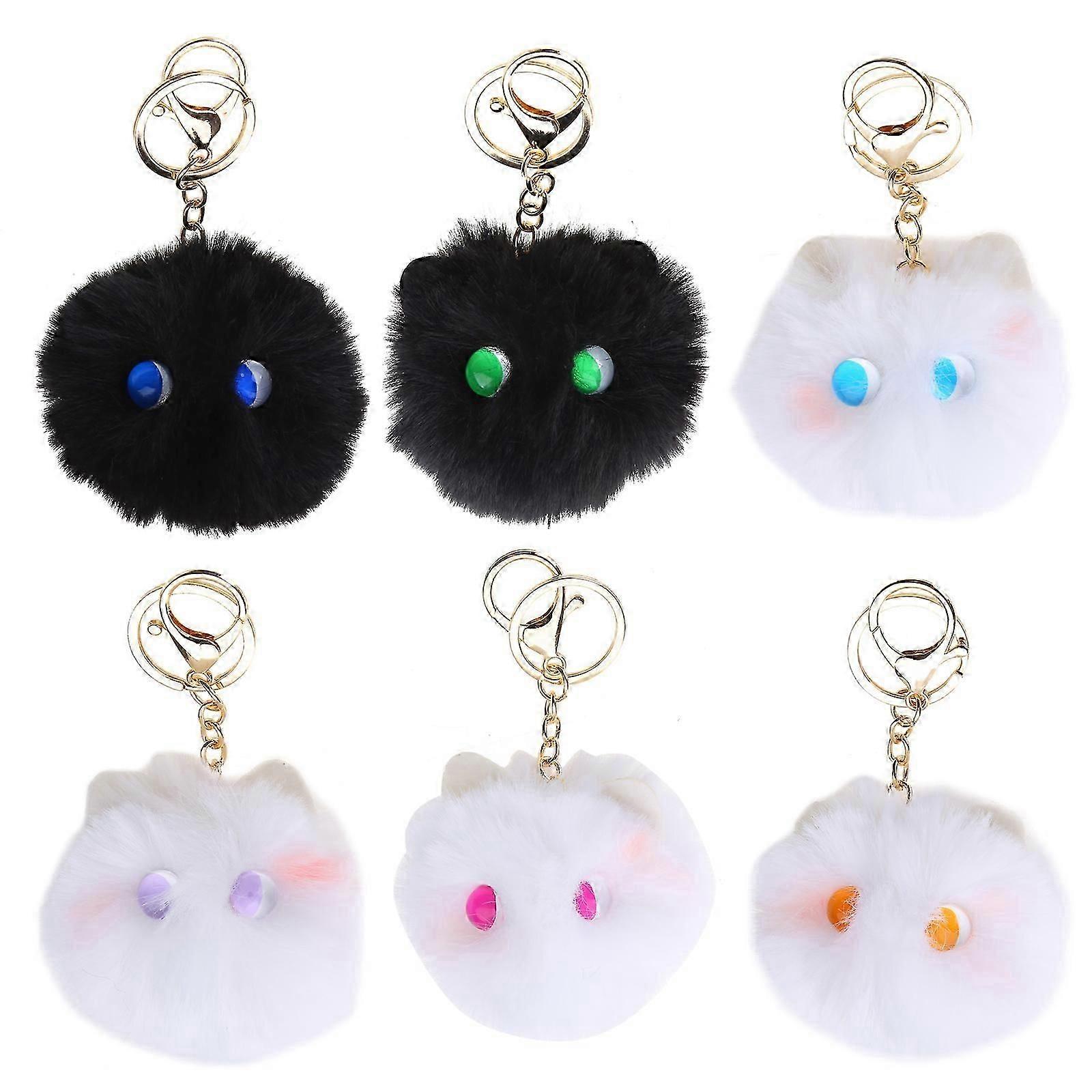 1/6pcs Fluff Stuffed Keychains Handmade Plush Ball Keyrings Soft Cartoon Cat Pendants Versatile Bag Charm Accessory