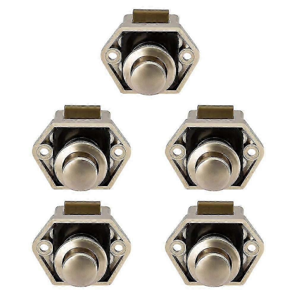 Mini Push Button Drawer Cupboard Door Catch Lock - Nickel 5pcs (MHX)