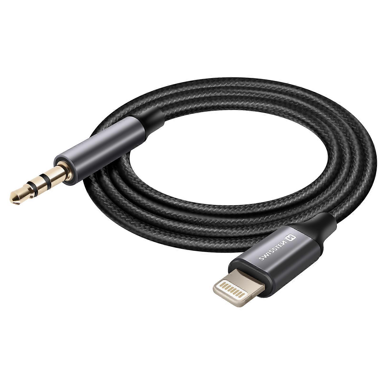 Auxiliary Lightning cable jack 3.5 mm compatible Nylon Braided 1.5m, Black