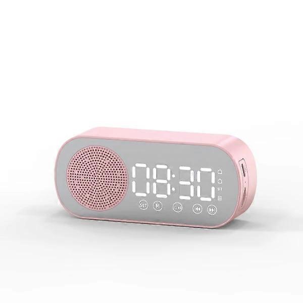 Multifunctional Smart FM Radio Bluetooth Speaker Alarm Clock Mirror Clock (Pink)