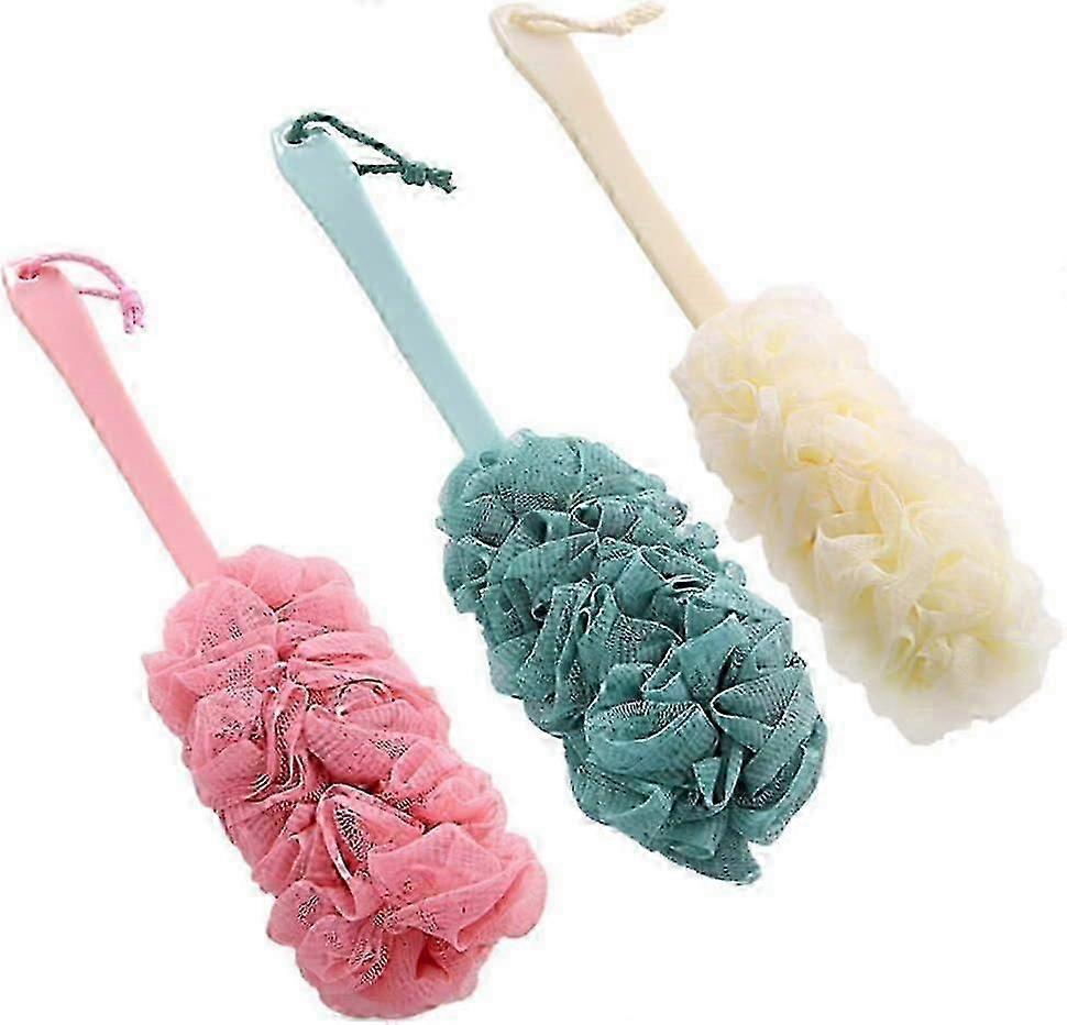 3 Pack Back Scrubber Long Handled Bath Brush Soft Mesh Sponge Exfoliating Body