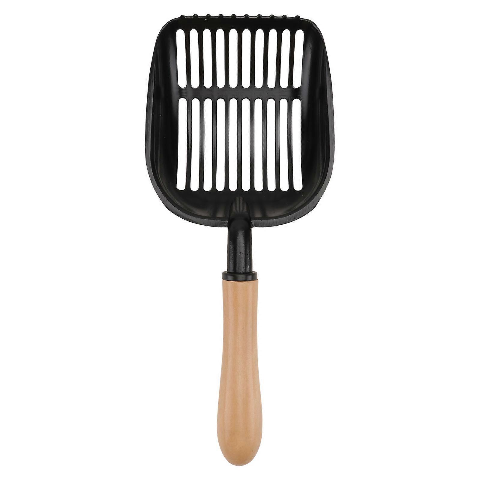 Black Aluminum Alloy Cat Litter with Wooden Handle for Pet Use Practical Cleaning Tool