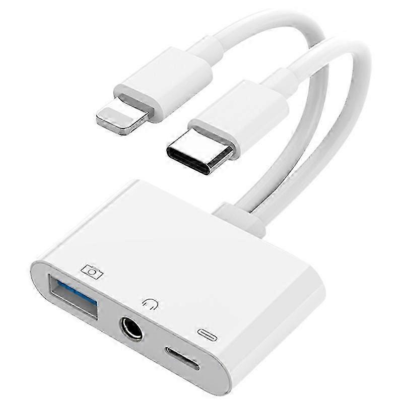 2-in-1 Typ-C + Lightning auf USB-A + 3,5-mm-Audio-Splitter-Hub-OTG-Adapter mit Lightning-Ladeanschluss