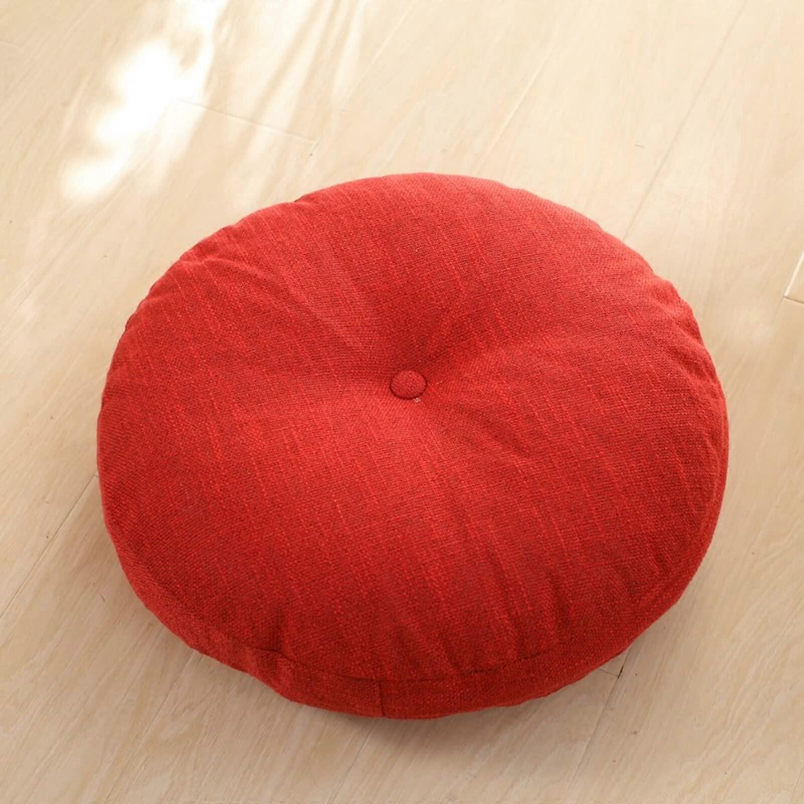 Round Cotton Linen Yoga Seat Cushion 60 cm, Soft Cord Meditation Cushion, Washable Breathable Red Yoga Cushion for Living Room