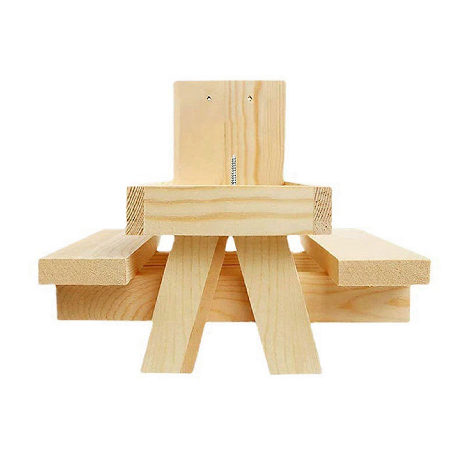 Squirrel Feeder Table Wooden Thicken Decorative Squirrel Picnic Table Feeder for Outdoor Garden Park Natural Wood Color