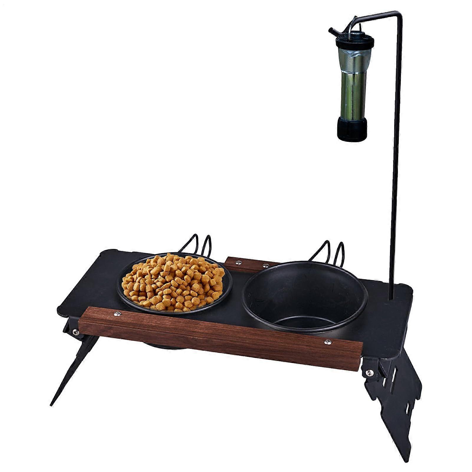 Elevated dog bowl stand, multifunctional metal dog bowl stand with lamp holder