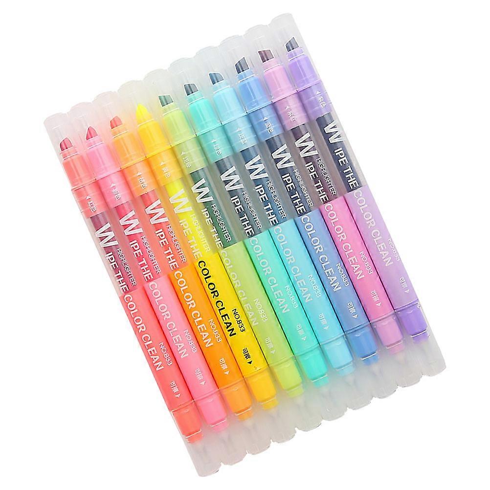 Multicolored Marker Pens For Coloring Books Erasable Double Ended Highlighters Diary Writing 10Pcs