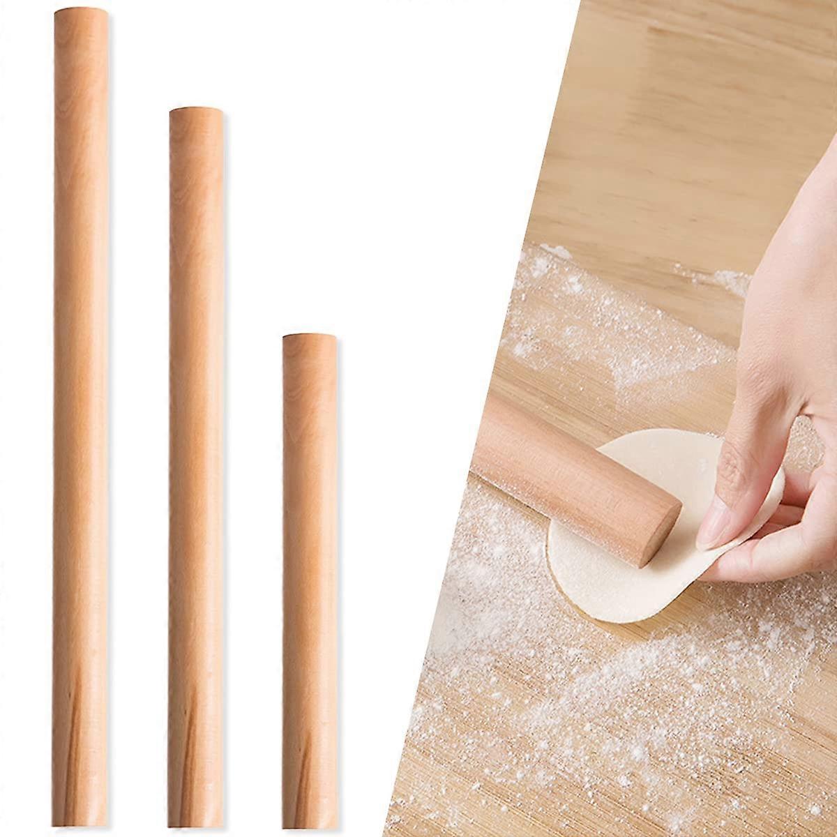 Wooden Rolling Pin Set of 3 Beech Wood, Durable Baking Tool for Pizza, Pastry, Dough (16cm, 25cm, 30cm)
