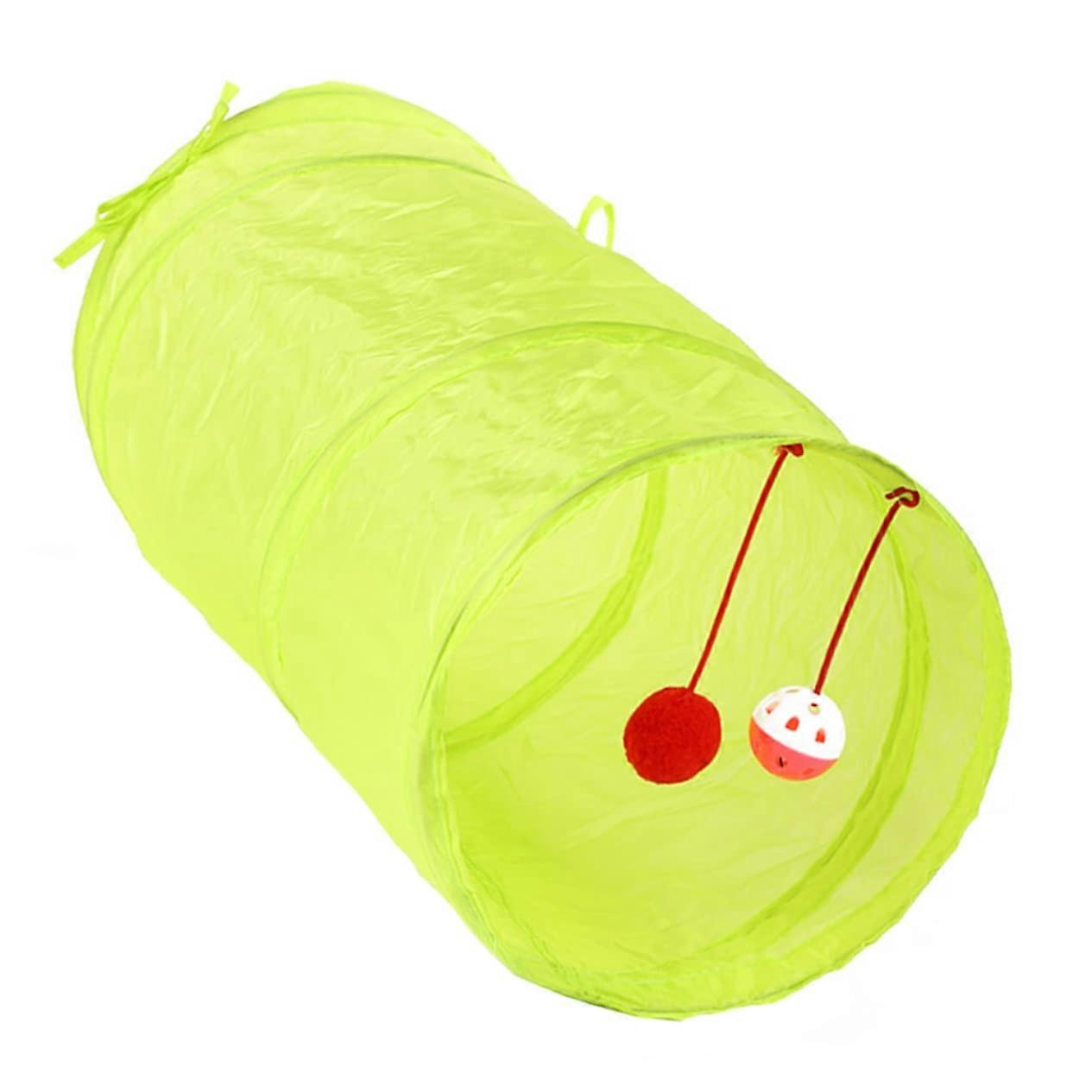 Foldable cat tunnel made of raschel paper for pets, fluorescent green, promotes movement and reduces stress for fun.