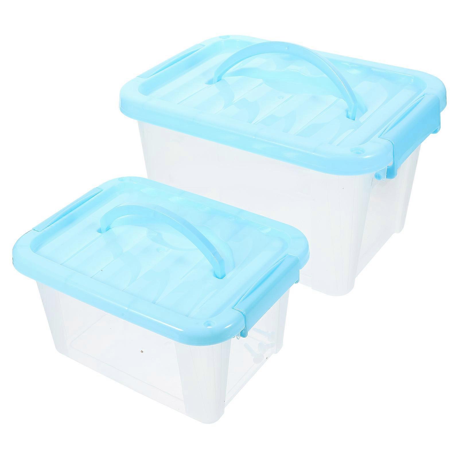 Household Plastic Case Building Blocks Storage Box Handheld Storage Case Sundries Storage Containers Blue 1.8L Small Organizing 2Pcs