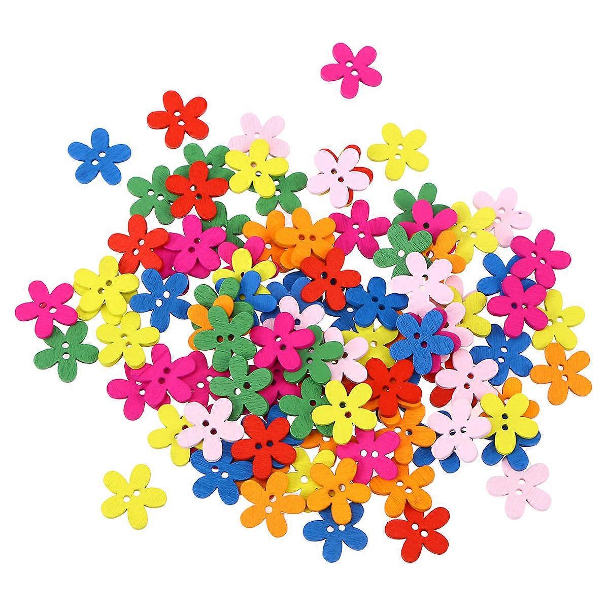 Wood Plum Buttons 100Pcs Assorted Color Durable Wood Material for Sewing