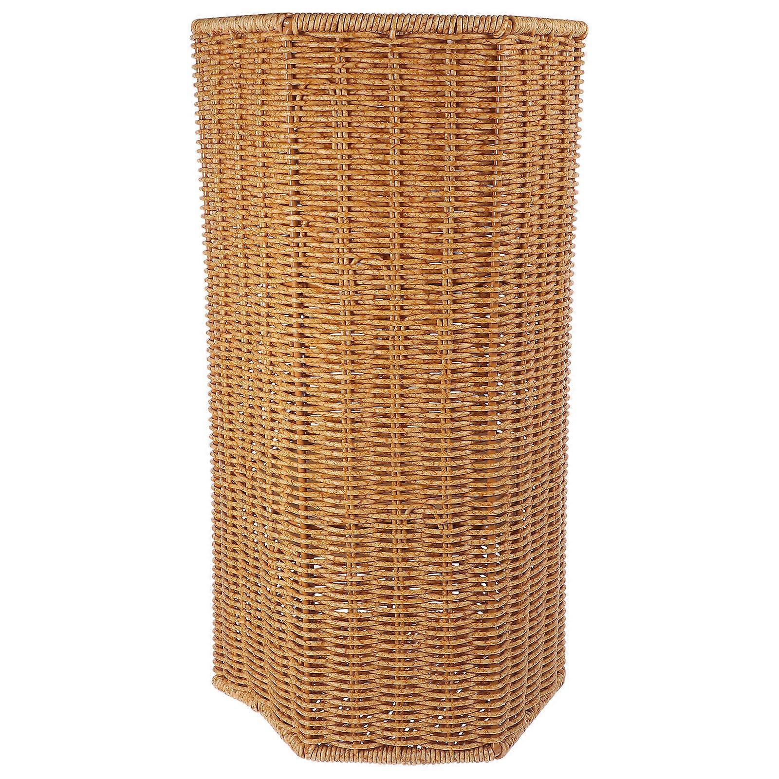 Il semble que vous vous référiez à une description de produit ou à un concept pour un **support de rangement de parapluie en plastique de rotin artificiel** qui fonctionne également comme