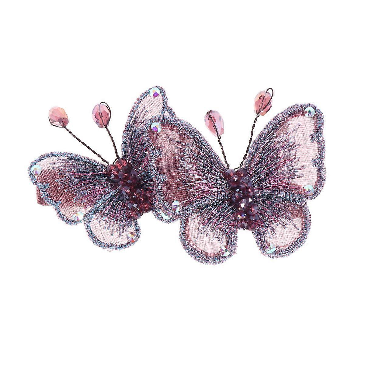 Strass Printemps Clips Design Élégant Papillon Forme Violet Polyester Cheveux Fixation 1Pc