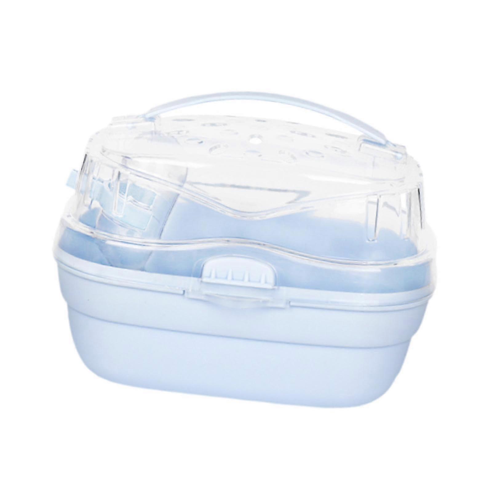 Portable Hamster Carrier Cage Case for Chinchillas 20x16x15 cm with 360° Transparent Window and Ventilation Blue