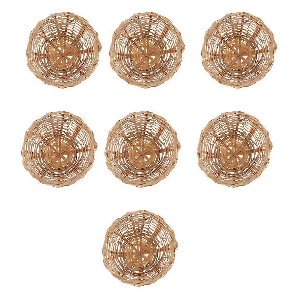 Woven Bird Breeding Nest Bamboo Weaving Appearance Cage Use Khaki 7Pcs Hanging Perching Space