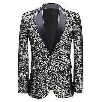 Mens Slim Fit Lapel Stylish Blazer Leopard Printed Sports Coat Well.