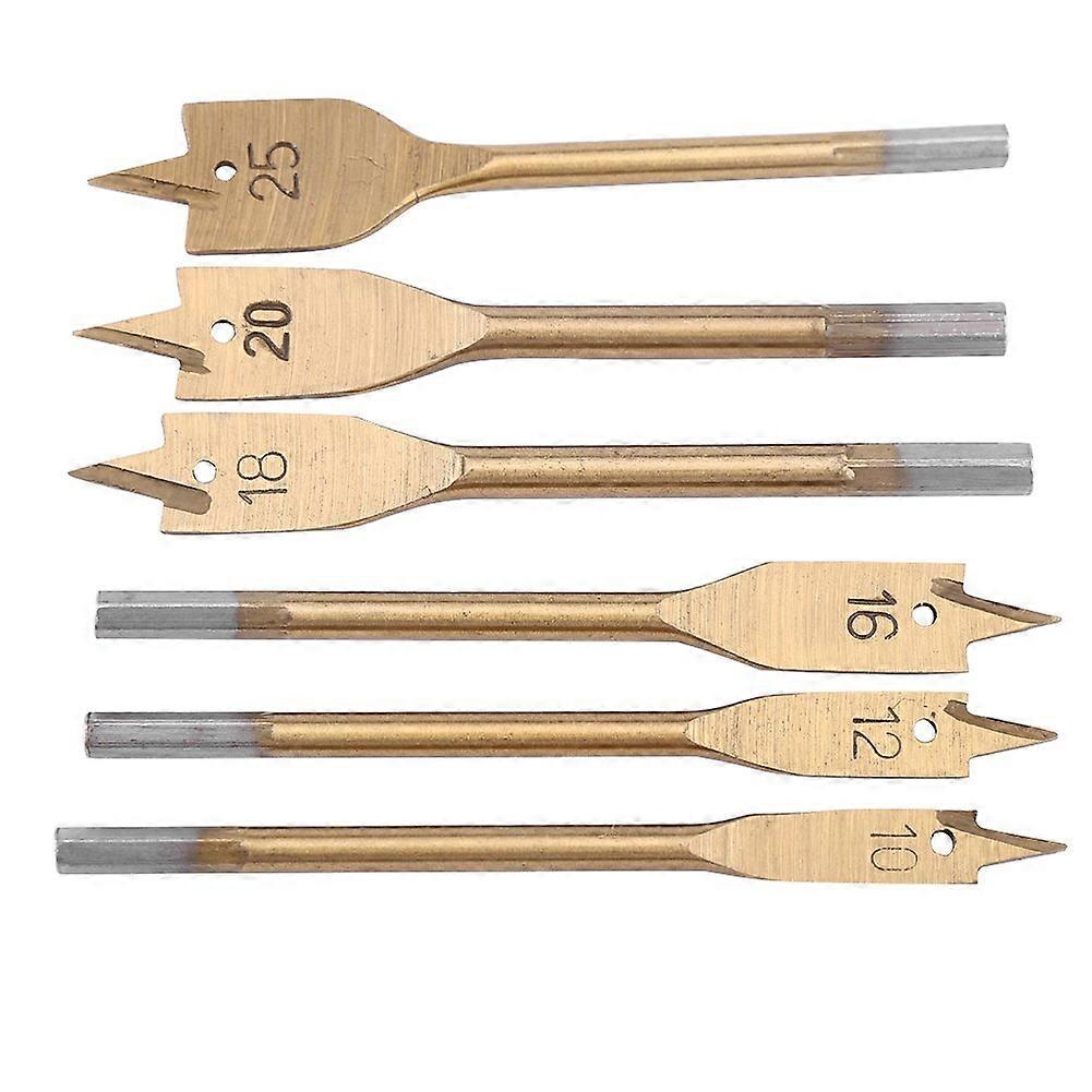 High Carbon Steel Spade Bits Set 10-25 mm for Woodworking Flat Drilling and Boring, 6-Piece Paddle Bit Tool Set