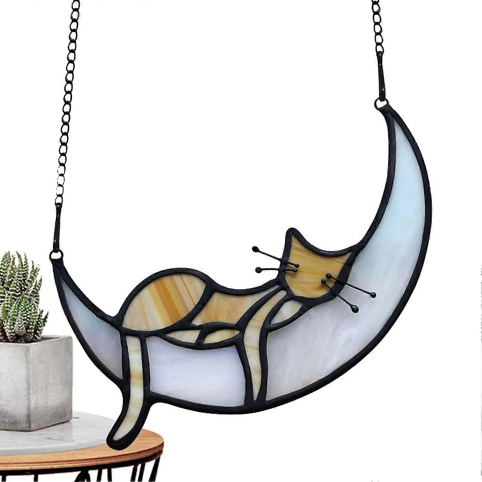 Moon Cat Ornament, Cat Theme, Valentine's Day Charm, Cat Theme, Valentine's Day, Window Decoration, Colored Window Hangers for Cat Lovers (5 pcs)