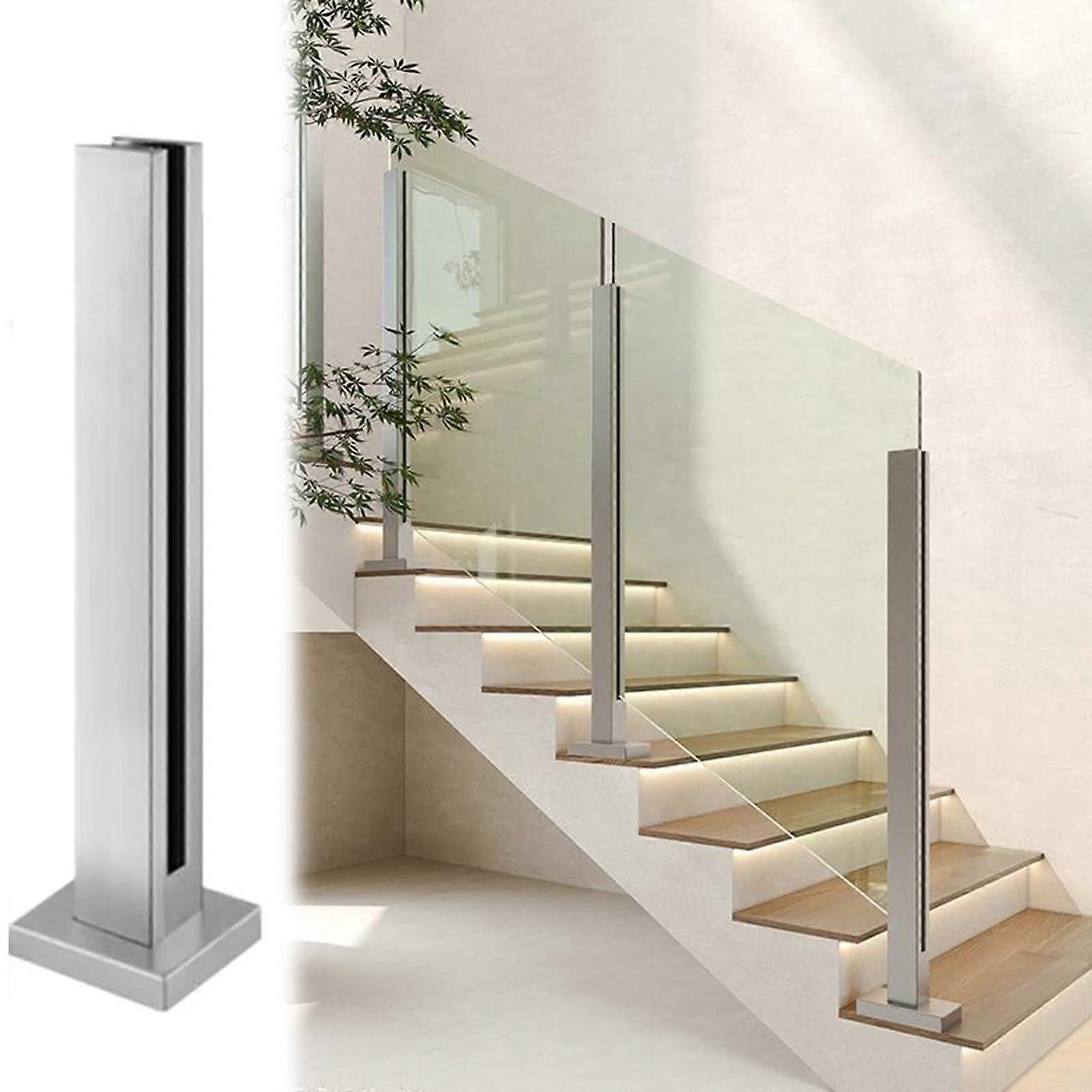 Modern Glass Railing Post for Indoor Staircases – 60 cm Shallow Grey Glass Railing with Clamps for Stairs, Terraces, and Hallways