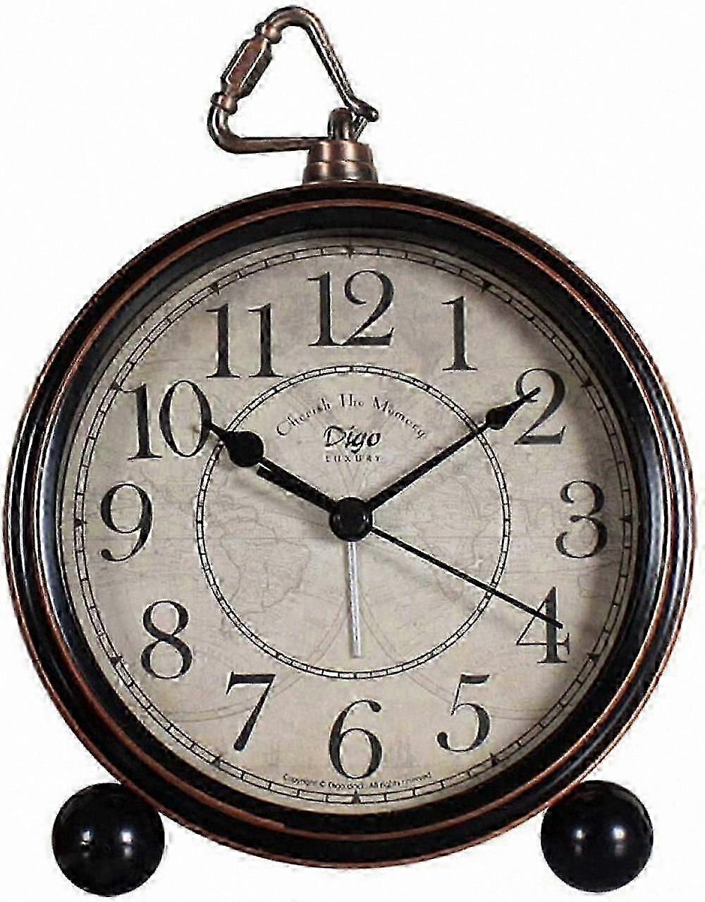 Retro Vintage Table Clock, 5.2 Inch Silent Non-Ticking Desk Clock with Large Numerals and HD Glass Battery Operated Decorative Alarm Clock