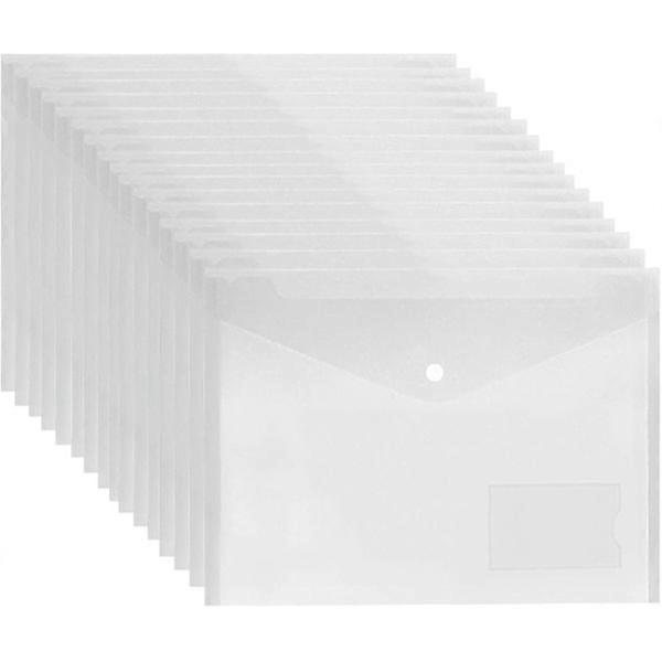 Transparent Plastic Pockets A4 - 30 Pack Plastic Folders Document Pockets Files Press Button Pockets with Pocket