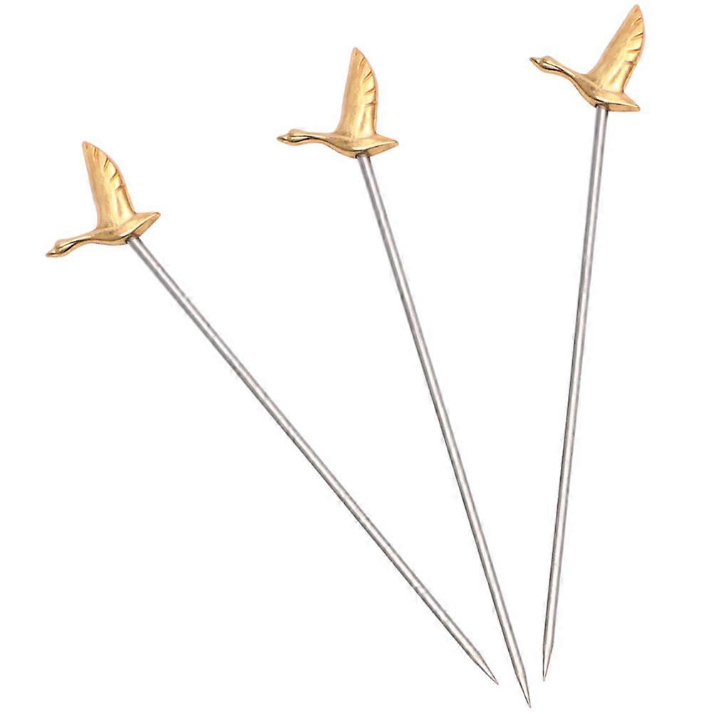 Cocktail Skewers Stainless Steel Golden For Fruits Coffee Shop Use 3Pcs