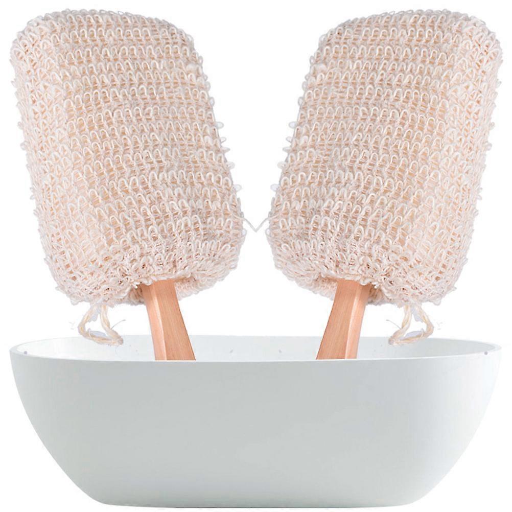 Long Handle Bath Brush for Shower Use with Cotton Linen Material Light Brown Color