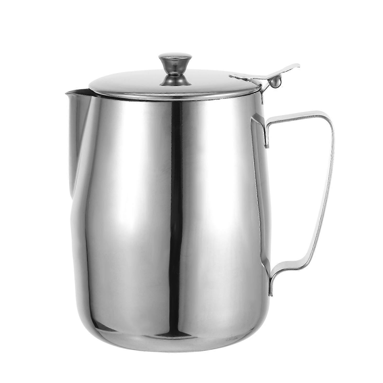 Stainless Steel Milk Frother Pitcher with Lid for Kitchen Use Silver 2000ml Ideal for Latte Art