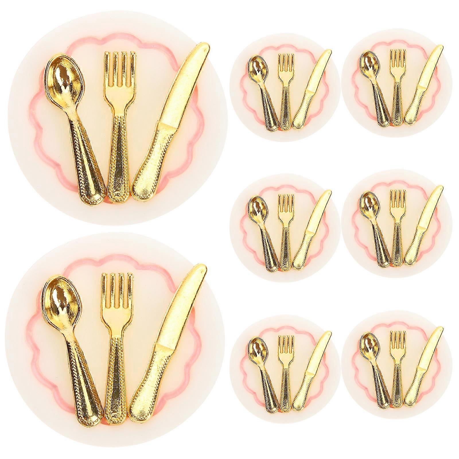 Cute Miniature Tableware Set with Plates, Forks & Spoons for Dollhouse Kitchen Decor and Creative Play Scenes