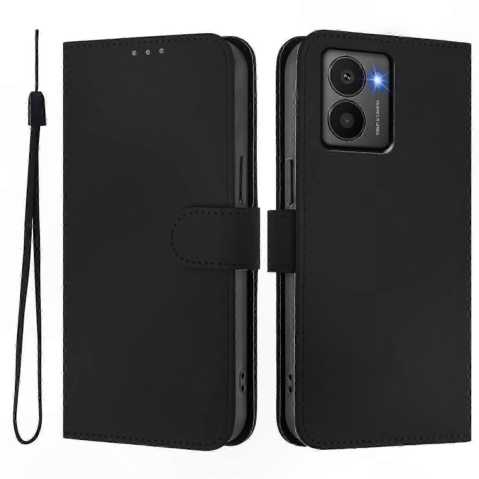 Solid Color Wallet Leather Phone Cover with Strap for Fusion 5G Case