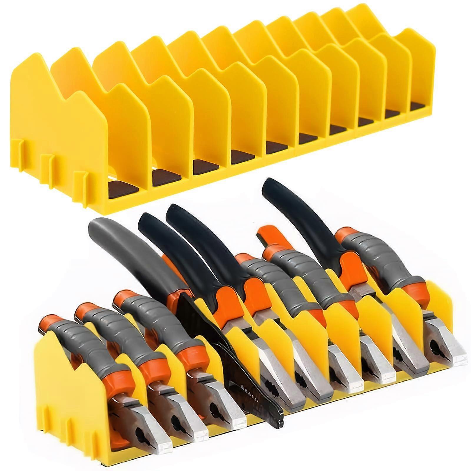 Pliers Wrench Organiser - 2 Pack Yellow Tool Holder with 10 Slots Non-Slip Rubber Base for Pliers, Wrenches, Hand Tools